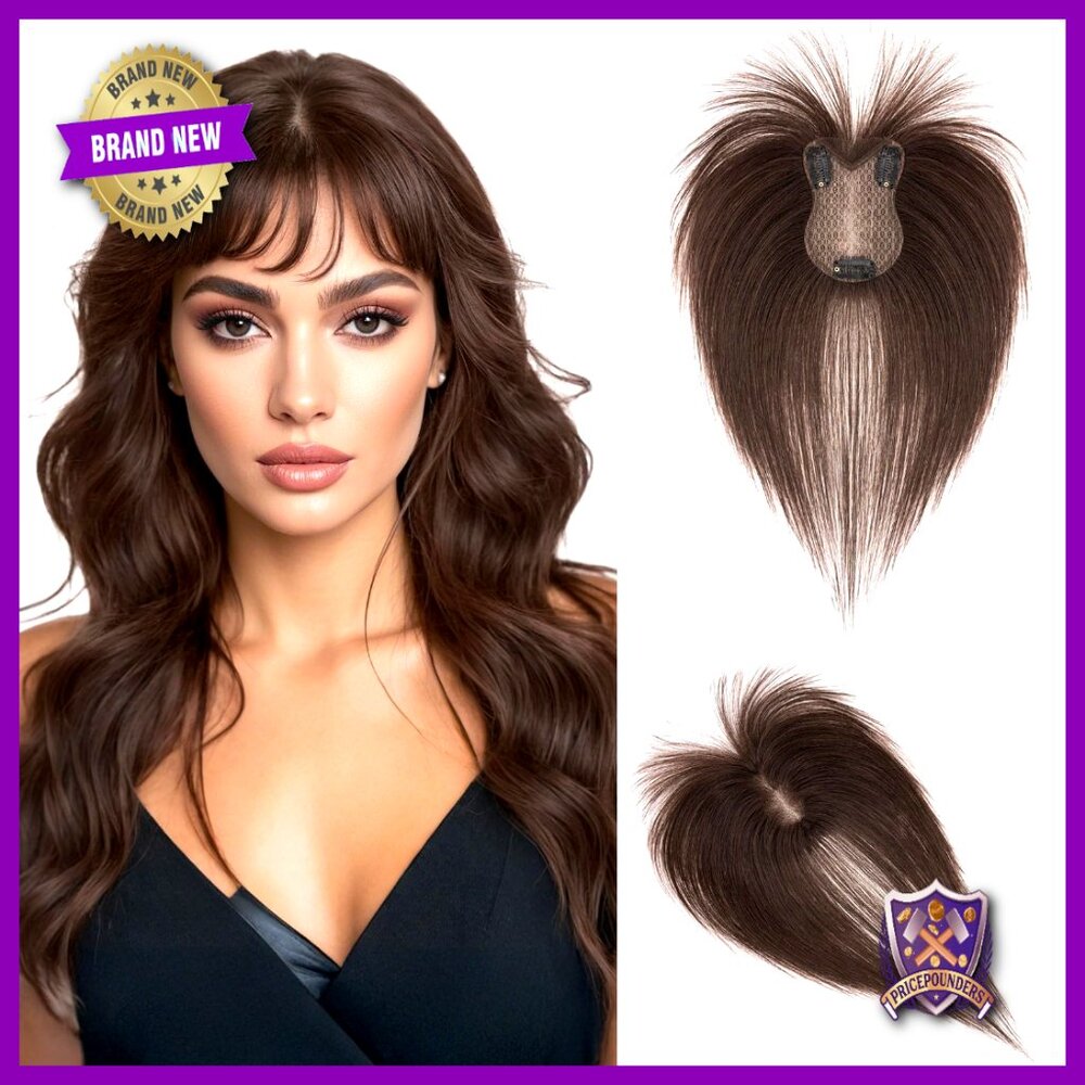 Human Hair Clip-In Topper With 3d Bangs Handmade Short Hairpiece For Thinning